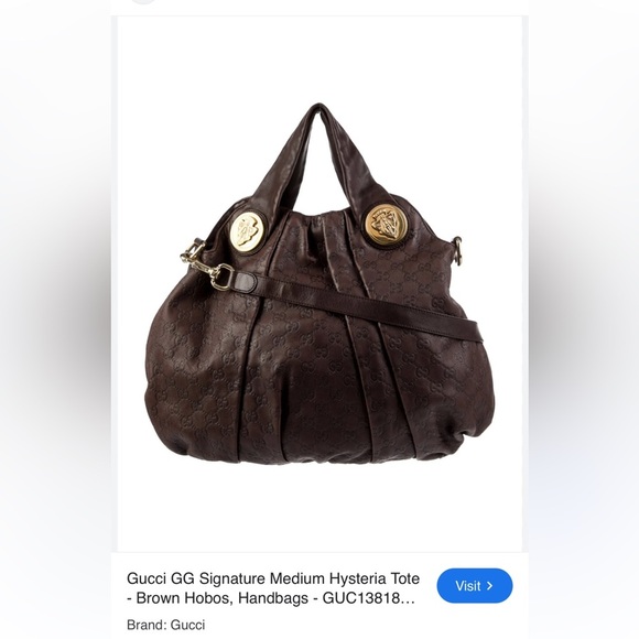 Authentic Gucci GG Signature Medium Hysteria Brown Hobo Leather Bag - Picture 1 of 14